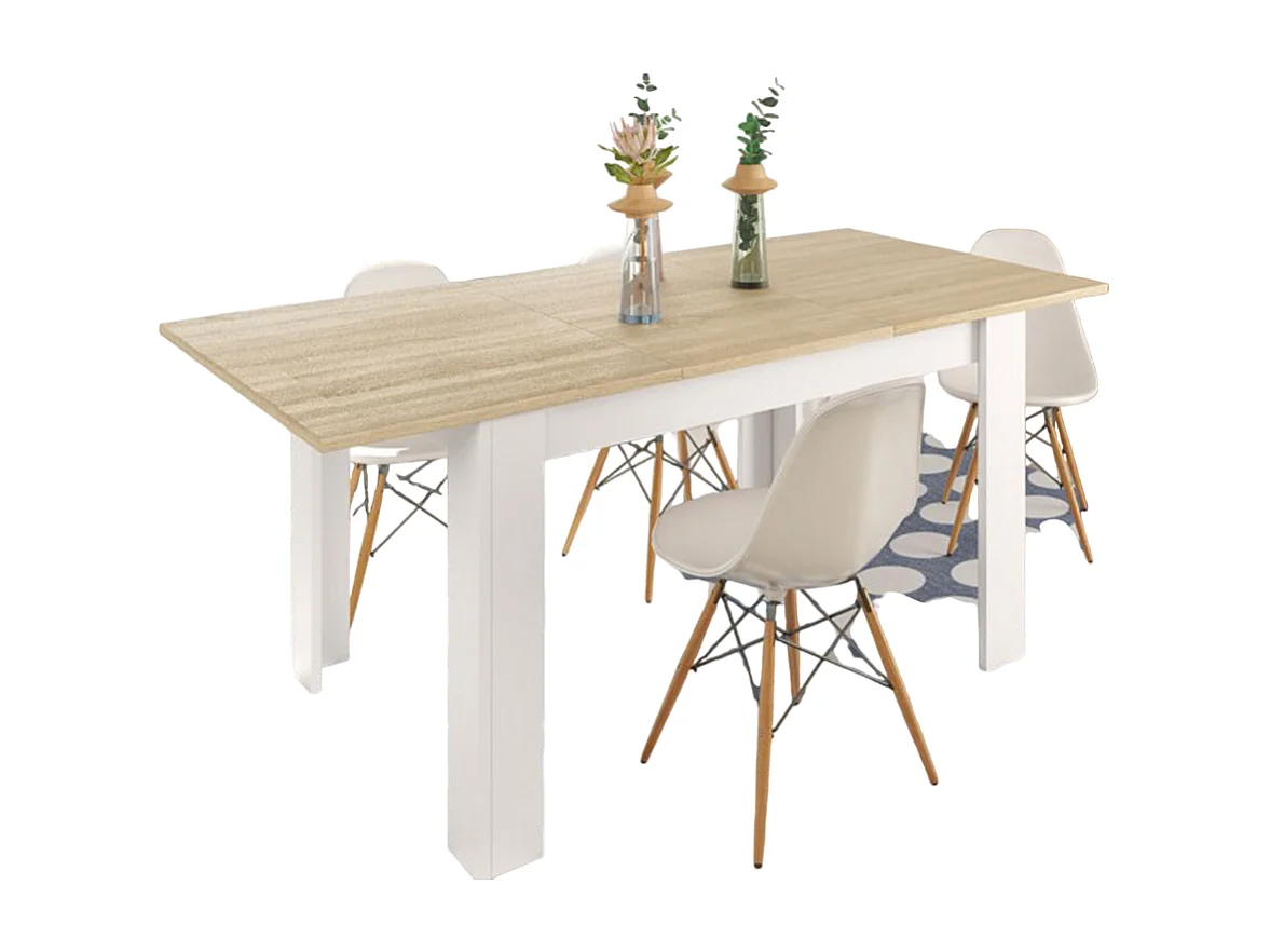 Table à manger Extensible imitation chêne canadian et blanc Artik - 78 x 140-190 x 90 cm