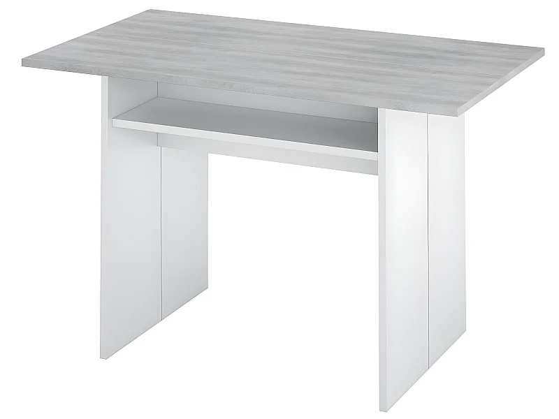 Table escamotable, blanc artic/béton - Dim : 75 x 120 x 35 cm