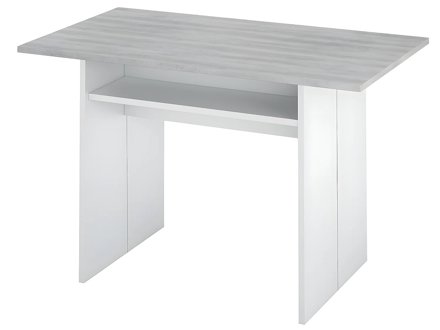 Table escamotable, blanc artic/béton - Dim : 75 x 120 x 35 cm