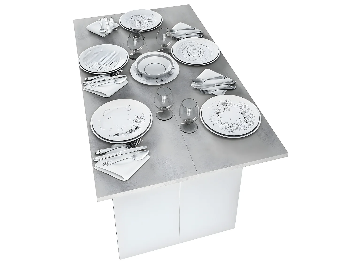 Table escamotable, blanc artic/béton - Dim : 75 x 120 x 35 cm