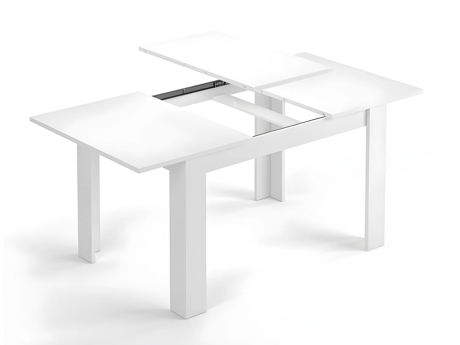 Table à manger extensible en mélamine coloris blanc brillant - Dim : L140 x P90 x H78 cm