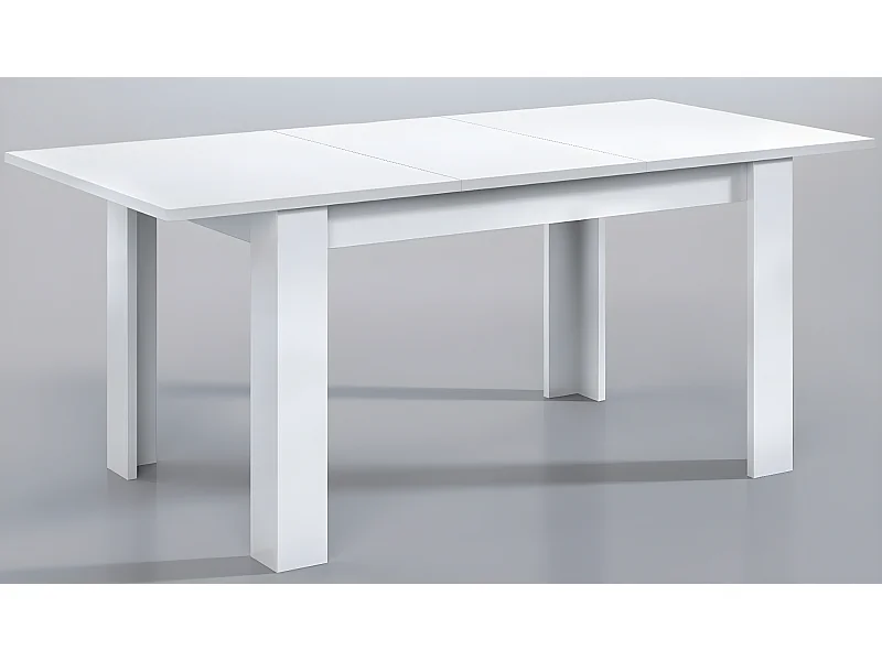 Table à manger extensible en mélamine coloris blanc brillant - Dim : L140 x P90 x H78 cm