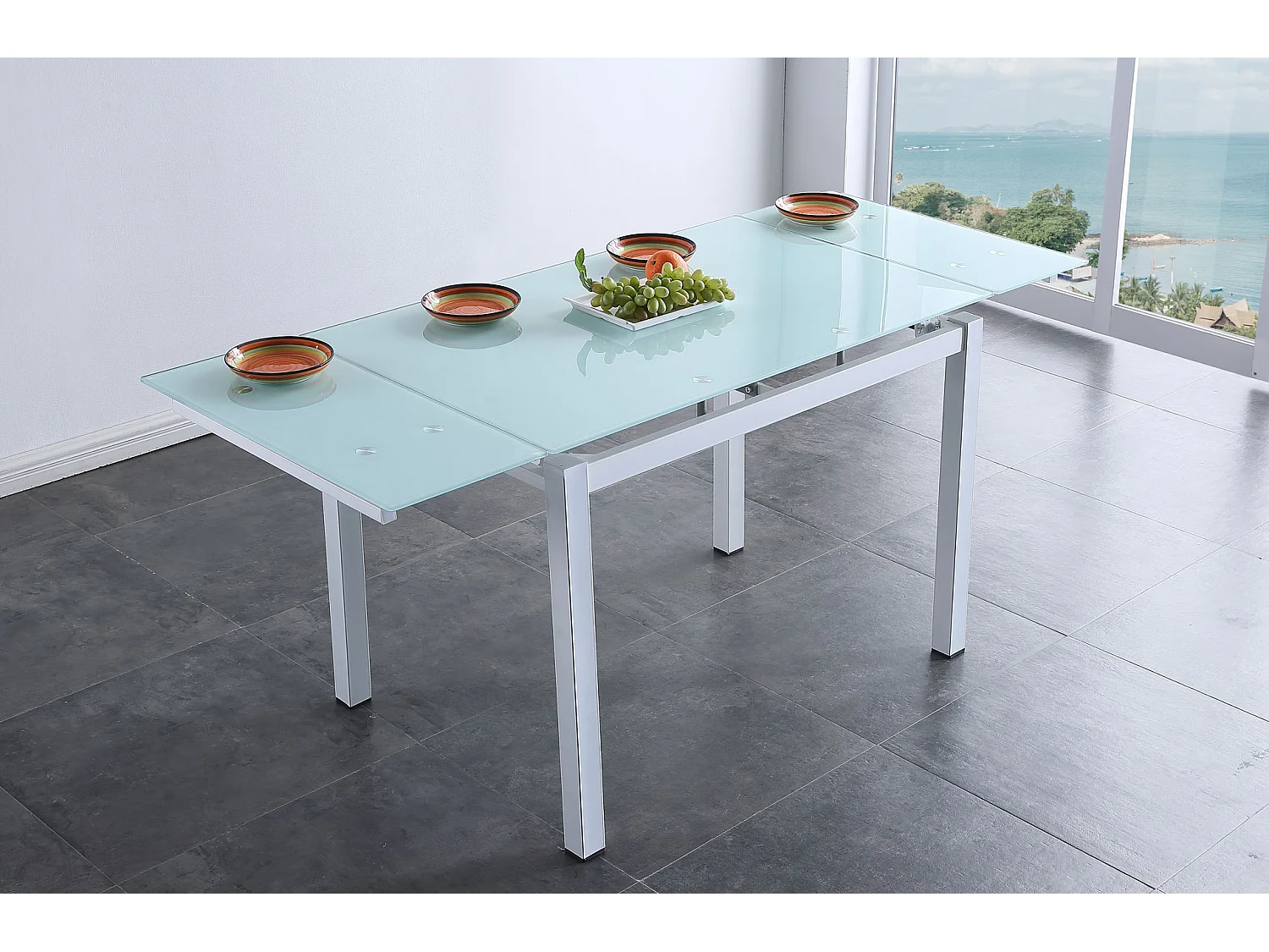 Table à manger extensible rectangulaire coloris blanc - Longueur 110 - 170 x Profondeur 70 x Hauteur 75 cm