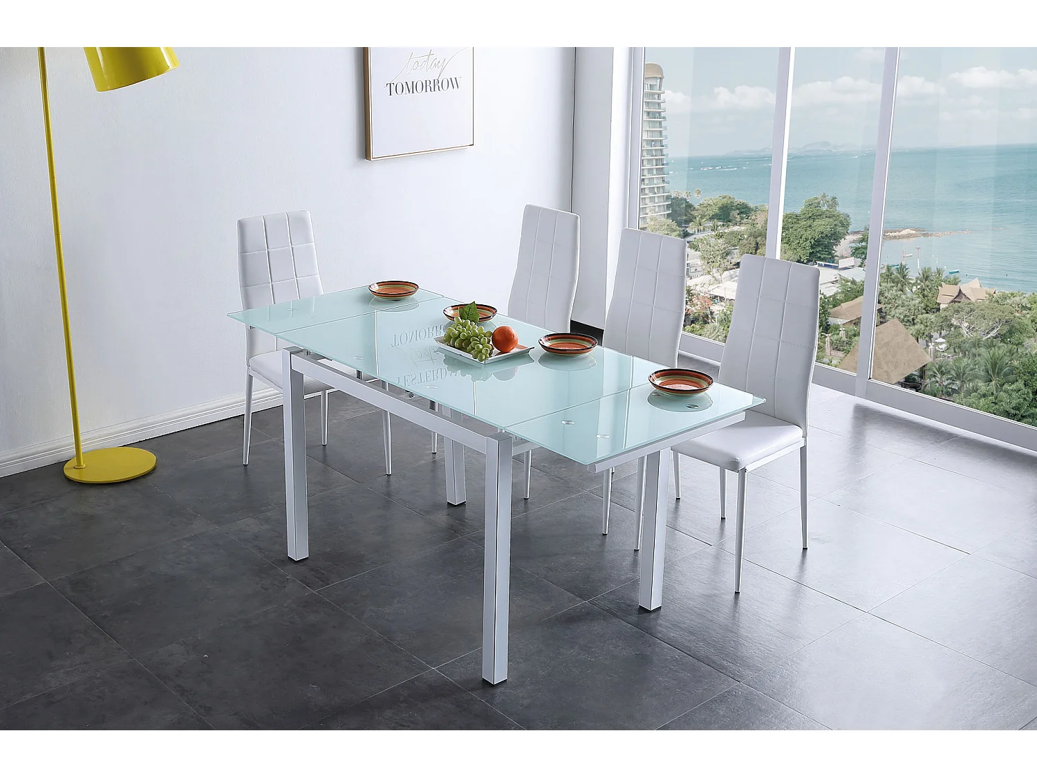 Table à manger extensible rectangulaire coloris blanc - Longueur 110 - 170 x Profondeur 70 x Hauteur 75 cm