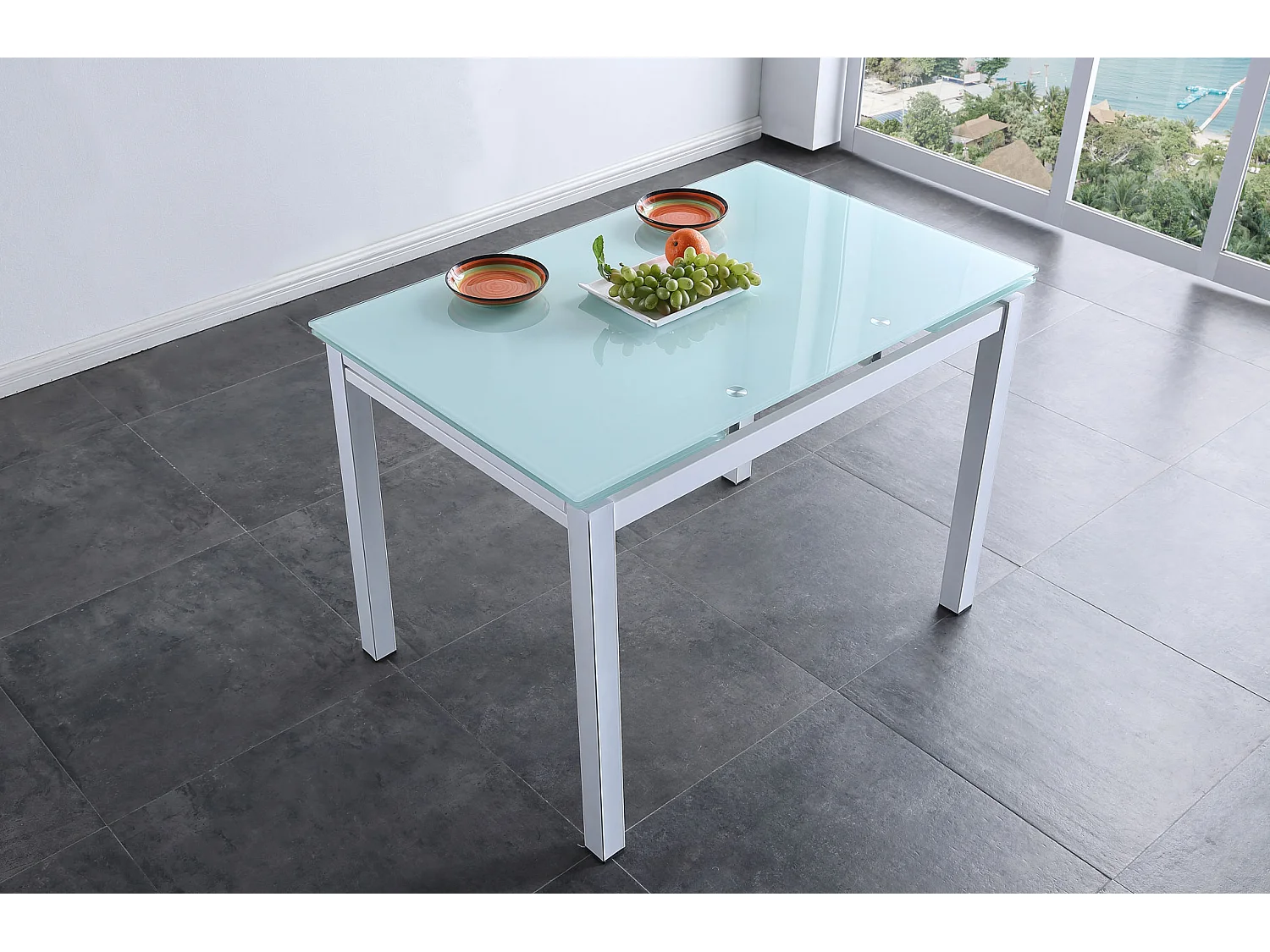 Table à manger extensible rectangulaire coloris blanc - Longueur 110 - 170 x Profondeur 70 x Hauteur 75 cm