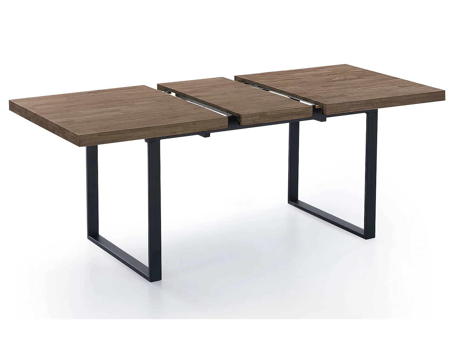 Table à manger rectangulaire extensible coloris chêne américain / pieds noir , Longueur 140 - 180 x largeur 80 x Hauteur 76 cm