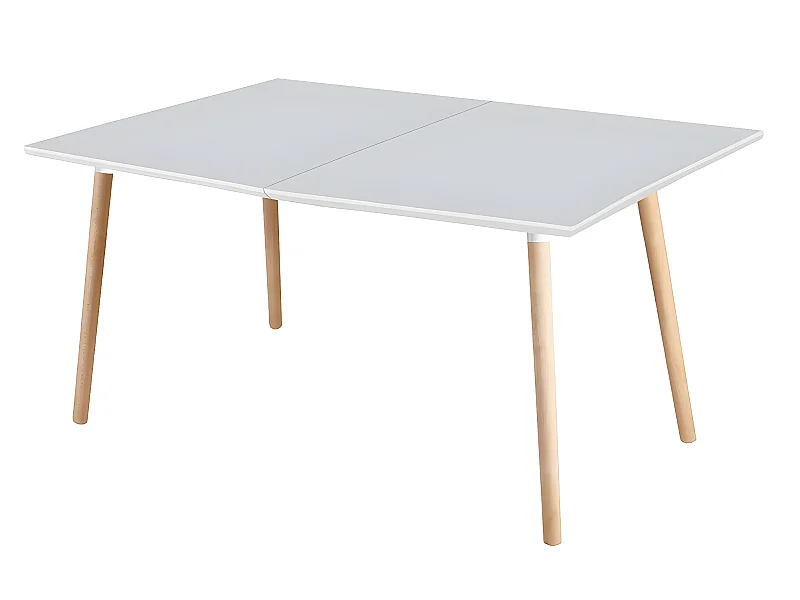 Table à manger rectangulaire extensible coloris blanc / hêtre - Longueur 140 - 220 x profondeur 90 x hauteur 75 cm