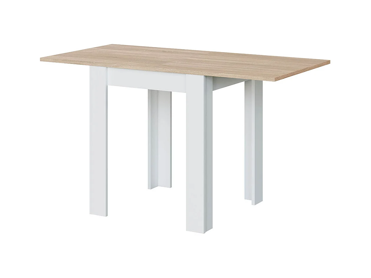 Table de cuisine extensible coloris chêne canadien / blanc artic - Hauteur 79 x longueur 67/134cm x profondeur 67 cm