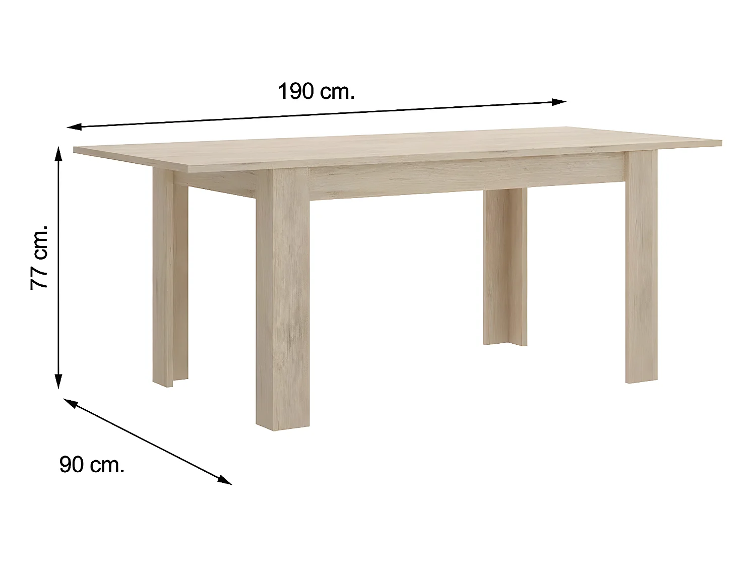 Table de salon extensible coloris naturel - Longueur 140-190 x Hauteur 77 x Profondeur 90 cm