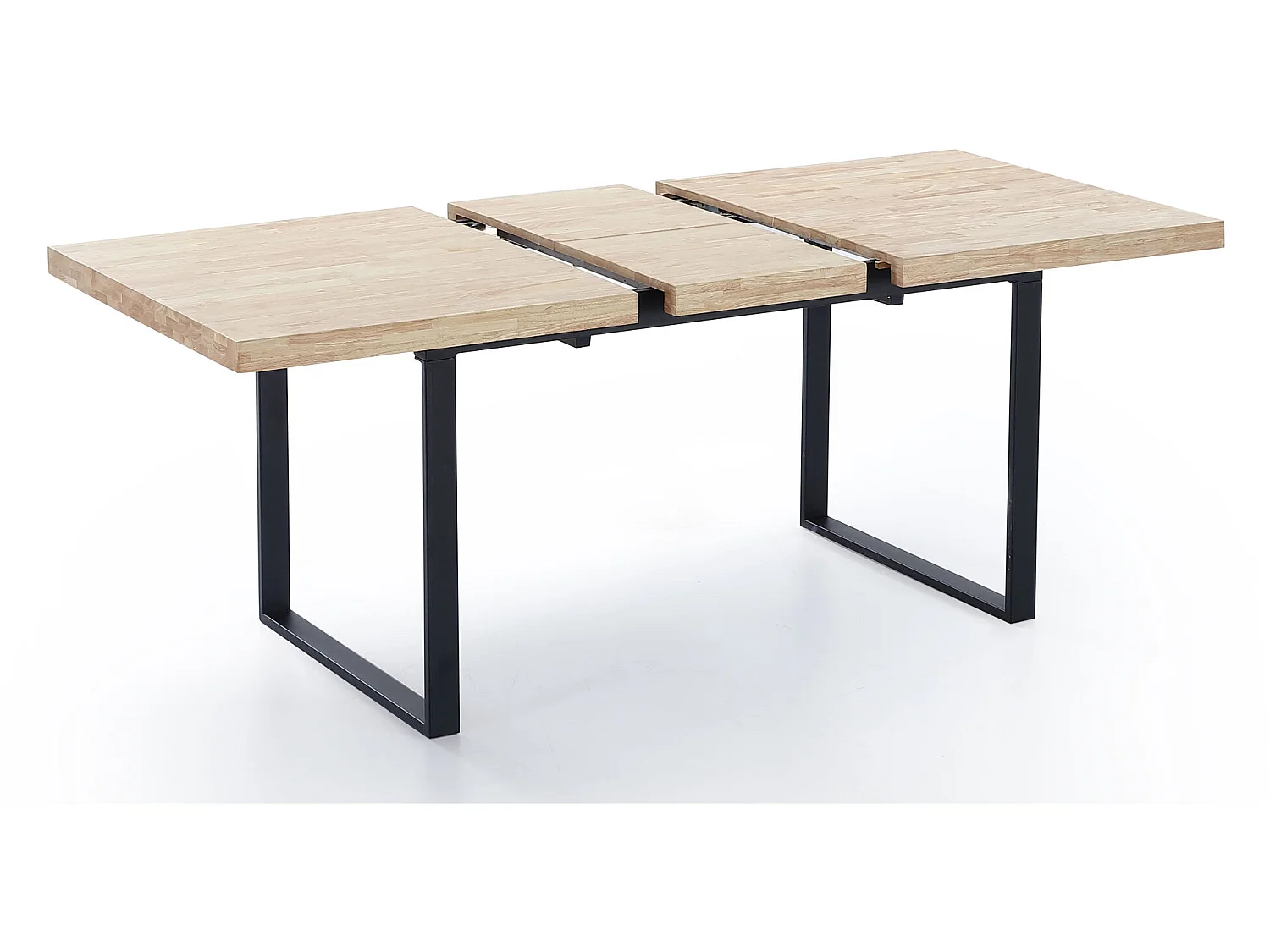 Table à manger rectangulaire extensible coloris chêne nordique / pieds noir , Longueur 140 - 180 x largeur 80 x Hauteur 76 cm