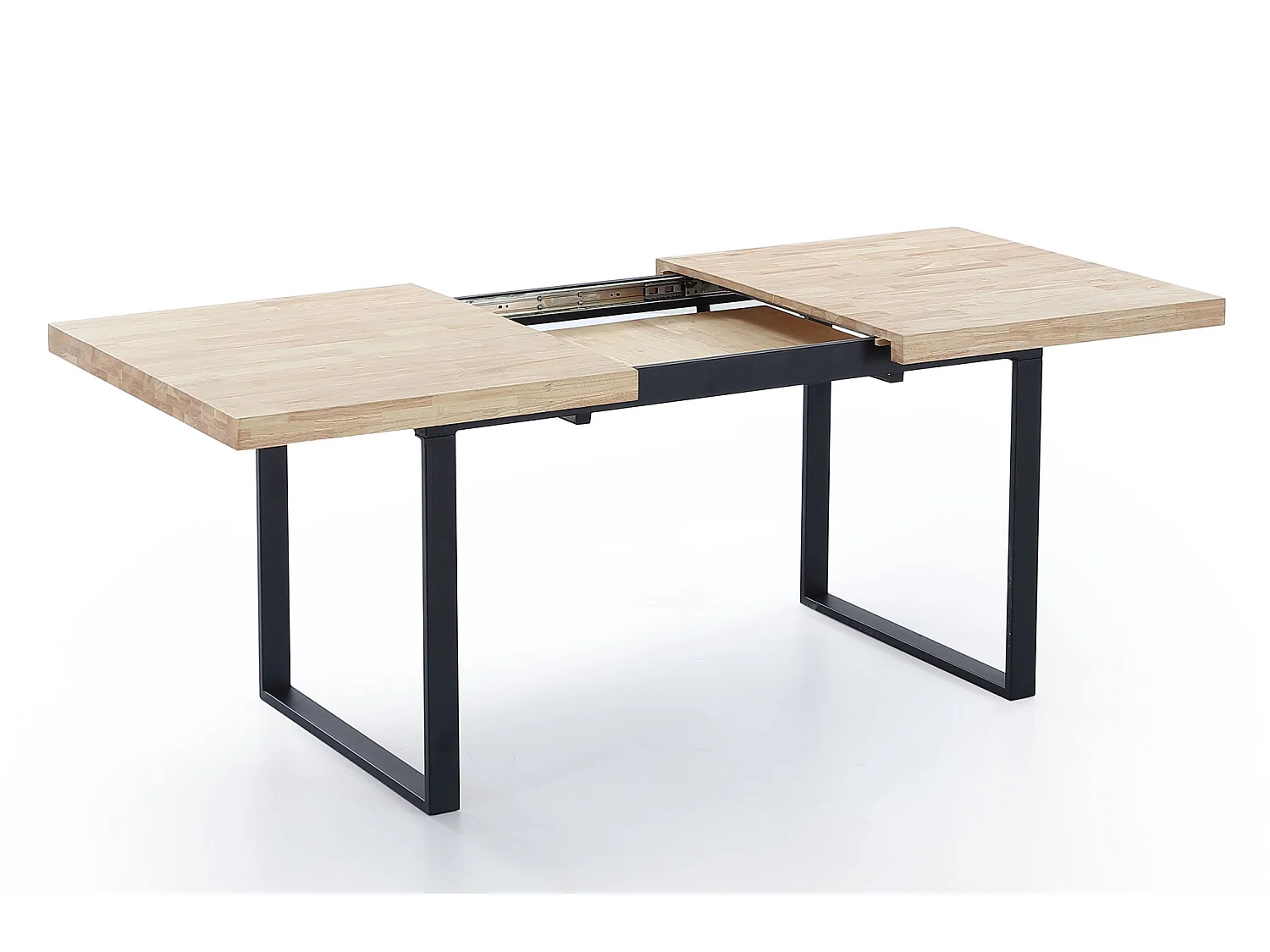 Table à manger rectangulaire extensible coloris chêne nordique / pieds noir , Longueur 140 - 180 x largeur 80 x Hauteur 76 cm