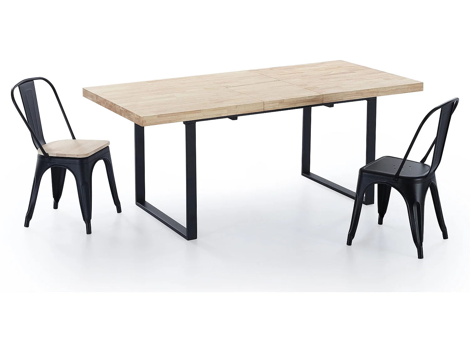 Table à manger rectangulaire extensible coloris chêne nordique / pieds noir , Longueur 140 - 180 x largeur 80 x Hauteur 76 cm