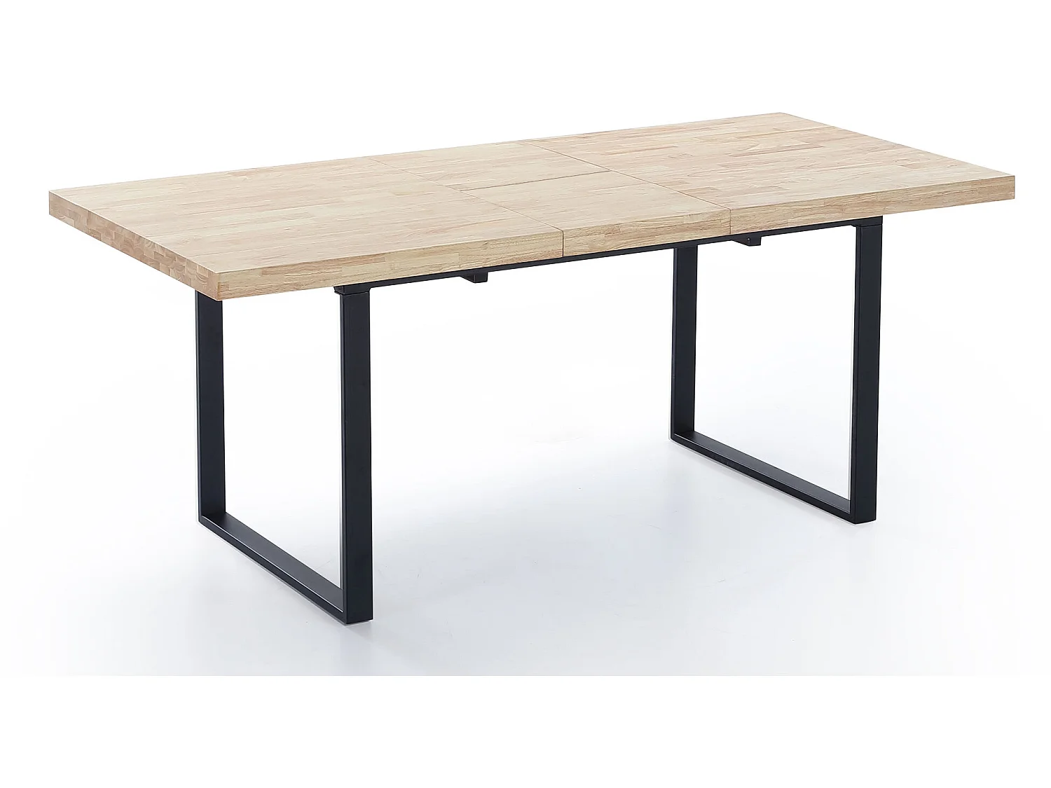 Table à manger rectangulaire extensible coloris chêne nordique / pieds noir , Longueur 140 - 180 x largeur 80 x Hauteur 76 cm