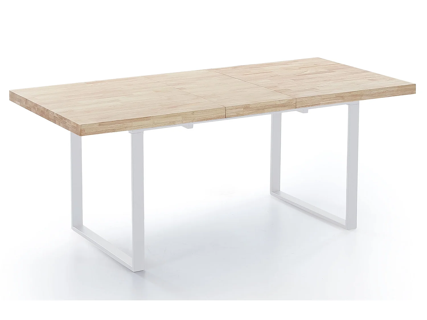 Table à manger rectangulaire extensible coloris chêne nordique / pieds blanc , Longueur 140 - 180 x largeur 80 x Hauteur 76 cm