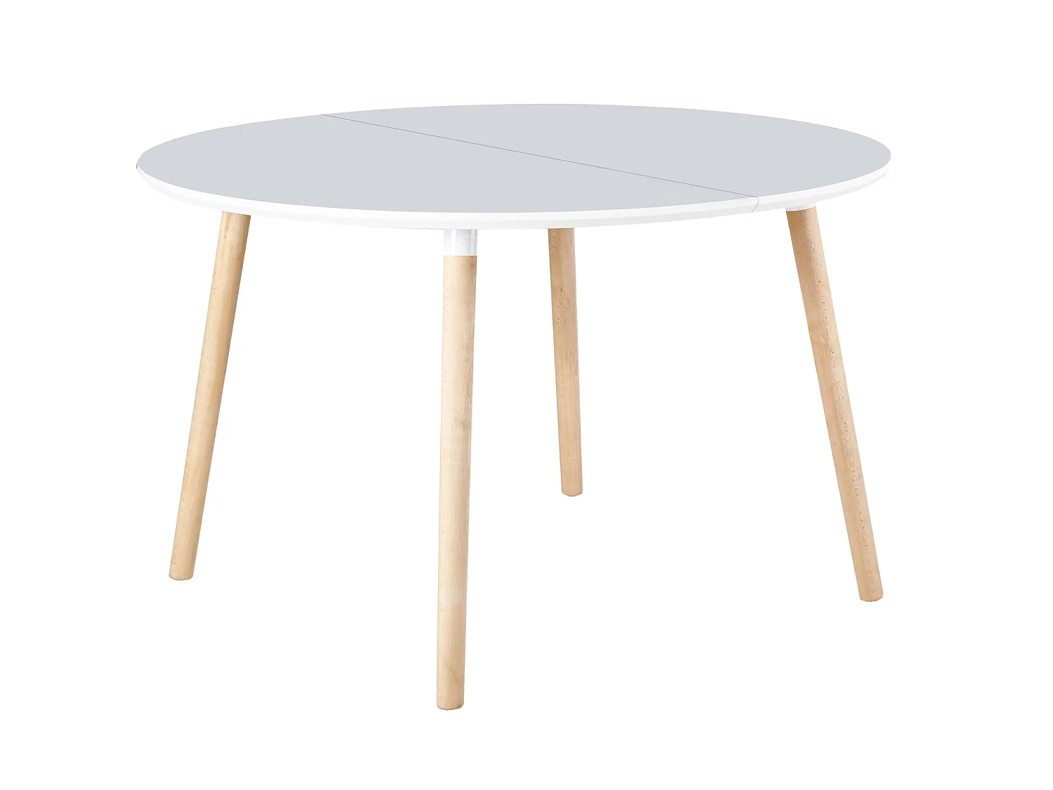 Table à manger ronde extensible coloris blanc / pieds hêtre, Longueur 140 - 180 x Largeur 100 x Hauteur 75 cm
