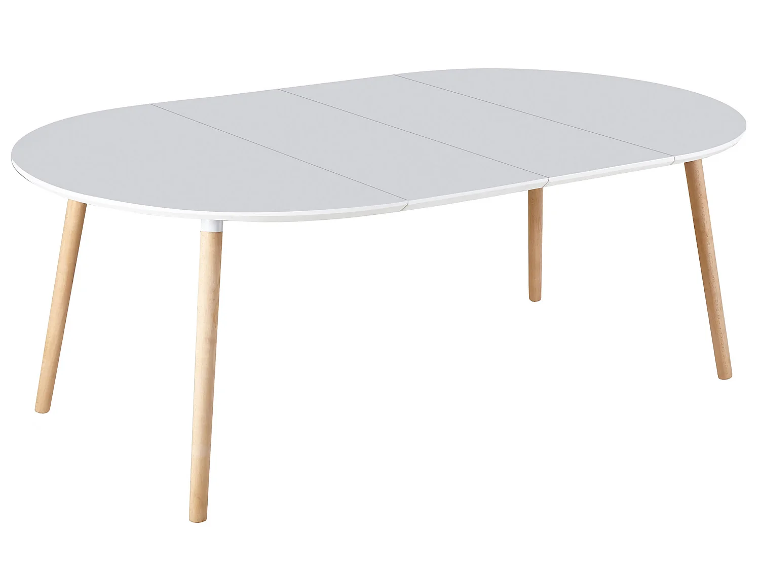 Table à manger ronde extensible coloris blanc / pieds hêtre, Longueur 140 - 180 x Largeur 100 x Hauteur 75 cm