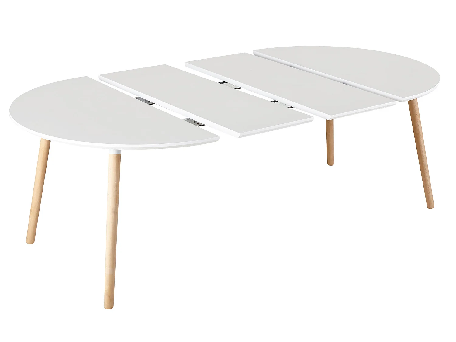 Table à manger ronde extensible coloris blanc / pieds hêtre, Longueur 140 - 180 x Largeur 100 x Hauteur 75 cm
