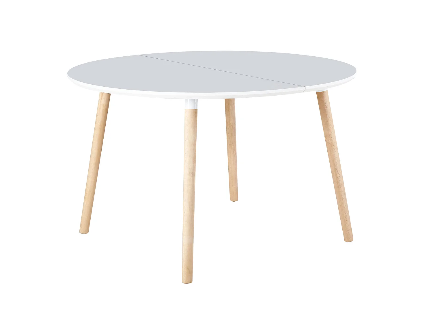 Table à manger ronde extensible coloris blanc / pieds hêtre, Longueur 140 - 180 x Largeur 100 x Hauteur 75 cm