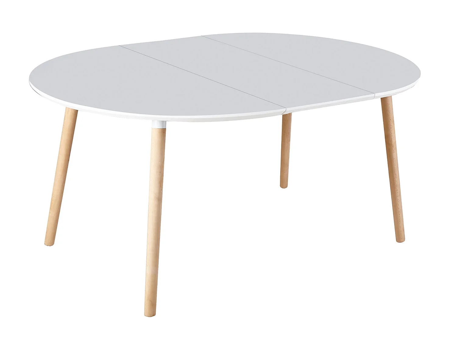 Table à manger ronde extensible coloris blanc / pieds hêtre, Longueur 140 - 180 x Largeur 100 x Hauteur 75 cm