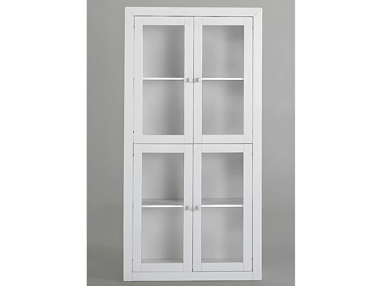 Vitrine meuble de rangement 4 portes en MDF et pin massif laqué blanc - Longueur 100 x Profondeur 37 x Hauteur 200 cm