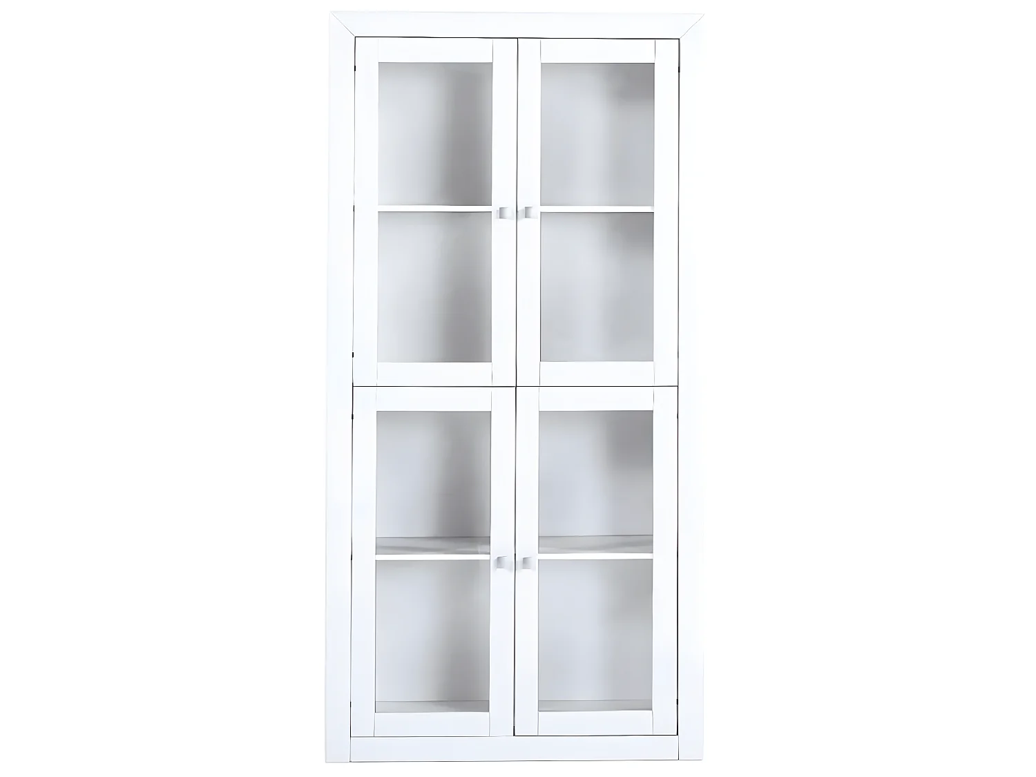Vitrine meuble de rangement 4 portes en MDF et pin massif laqué blanc - Longueur 100 x Profondeur 37 x Hauteur 200 cm
