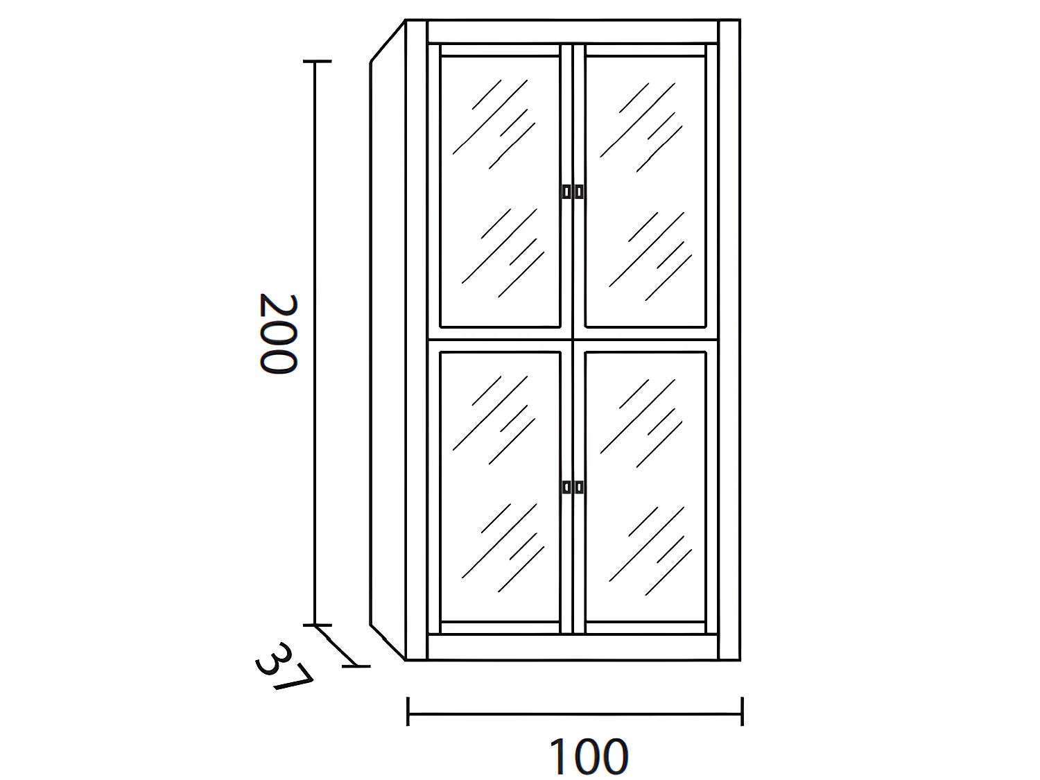 Vitrine meuble de rangement 4 portes en MDF et pin massif laqué blanc - Longueur 100 x Profondeur 37 x Hauteur 200 cm