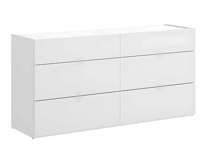 Commode meuble de rangement 6 tiroirs coloris blanc - Longueur 120 x Profondeur 39 x Hauteur 62 cm
