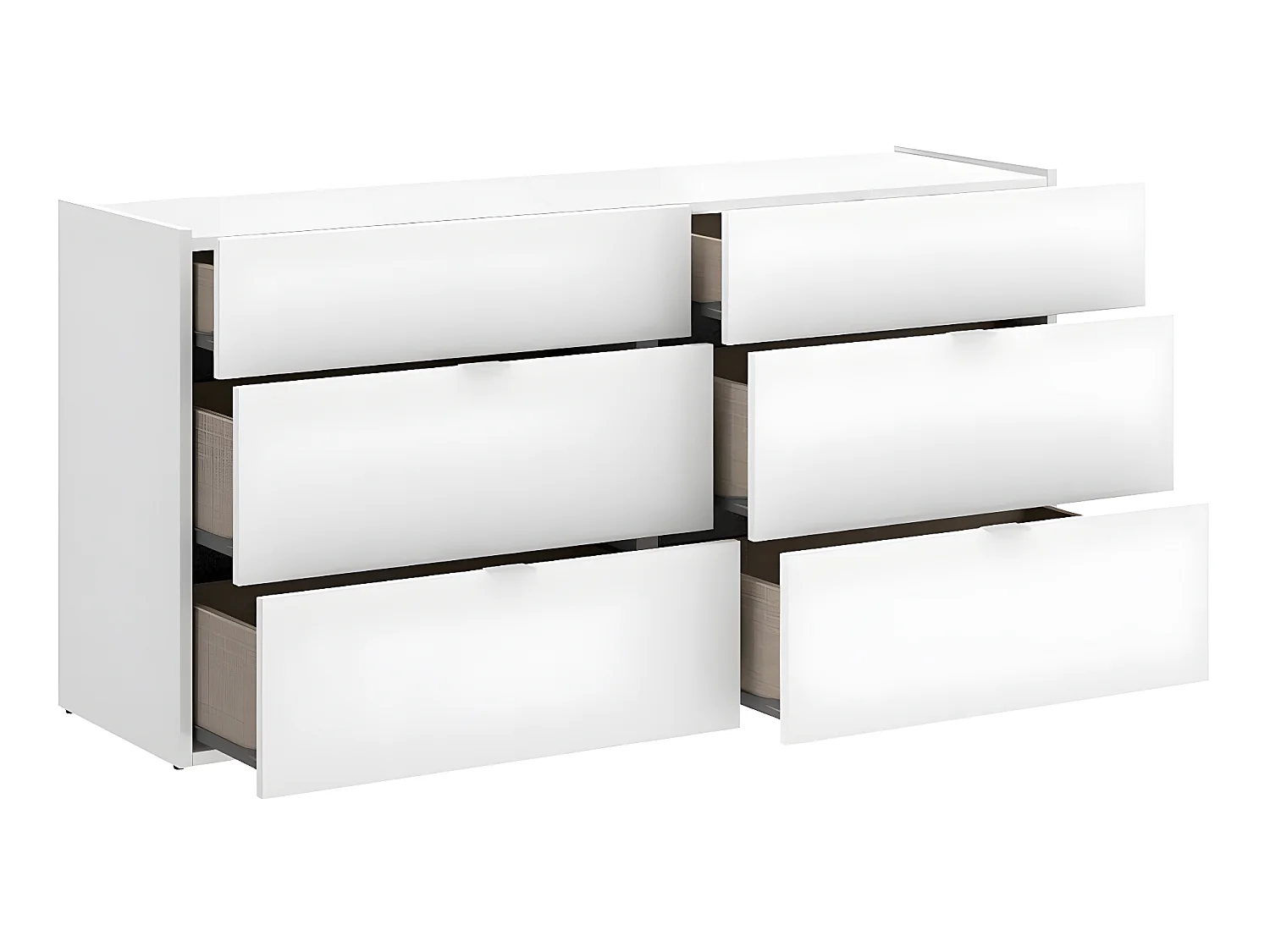 Commode meuble de rangement 6 tiroirs coloris blanc - Longueur 120 x Profondeur 39 x Hauteur 62 cm