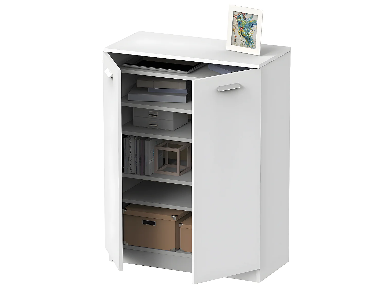 Commode avec 2 portes battantes coloris blanc - Hauteur 101 x Longueur 74 x Profondeur 36 cm