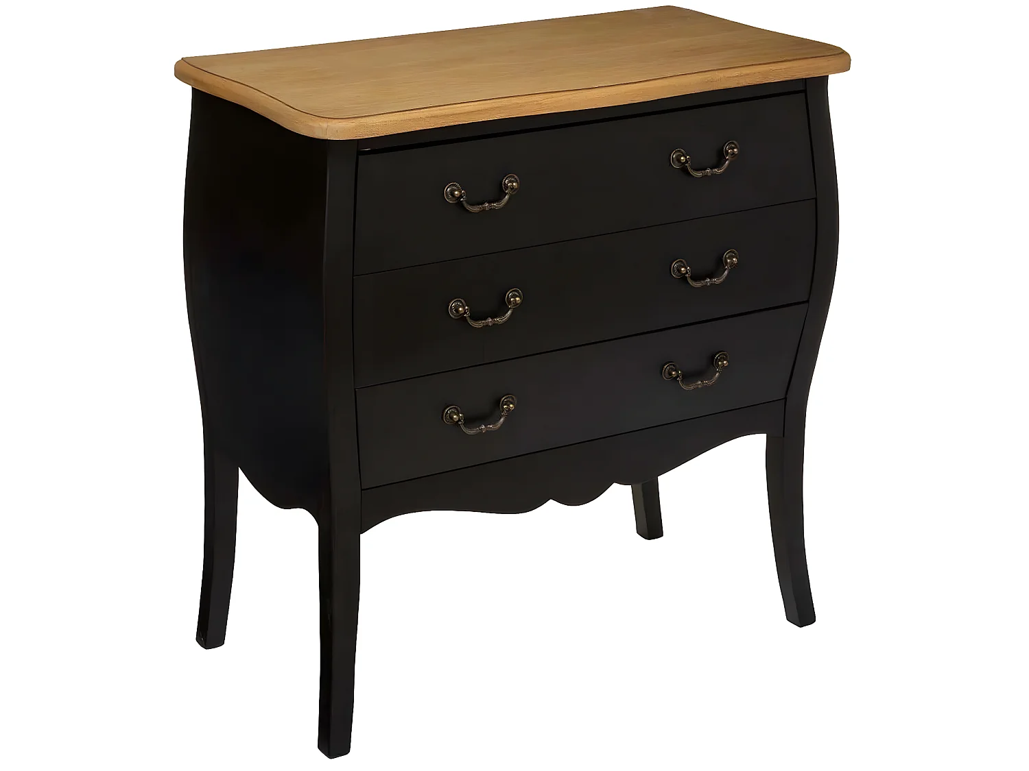 Commode 3 tiroirs coloris noir - Longueur 74 x Profondeur 37 x Hauteur 76 cm