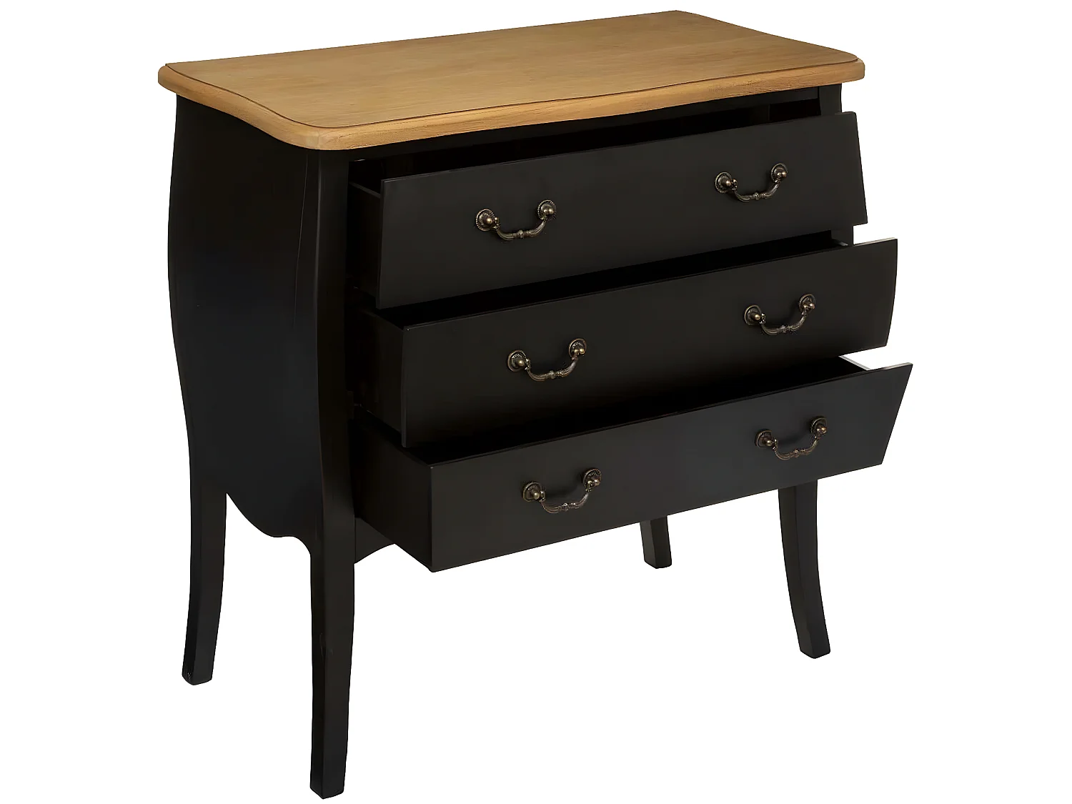 Commode 3 tiroirs coloris noir - Longueur 74 x Profondeur 37 x Hauteur 76 cm