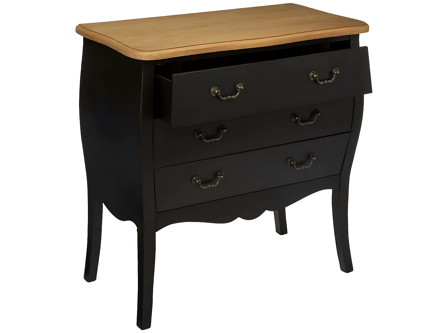 Commode 3 tiroirs coloris noir - Longueur 74 x Profondeur 37 x Hauteur 76 cm