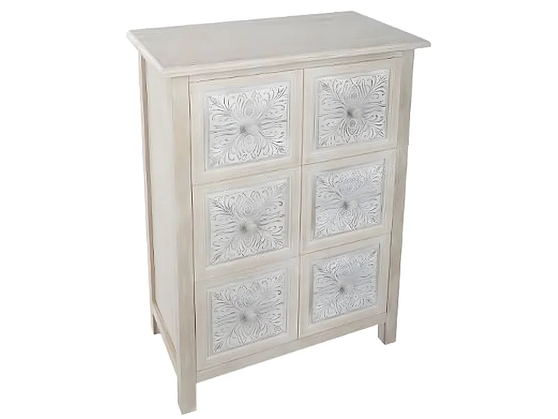 Commode en MDF de 6 tiroirs coloris chêne - Dim : L.64 x l.34 x H.94 cm