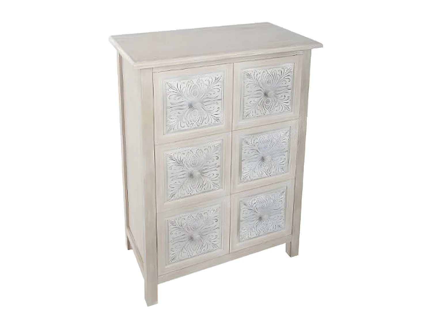 Commode en MDF de 6 tiroirs coloris chêne - Dim : L.64 x l.34 x H.94 cm