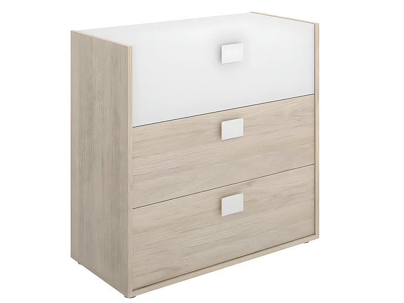 Commode Meuble de rangement coloris chêne/blanc - Longueur 80 x Hauteur 81 x Profondeur 43 cm