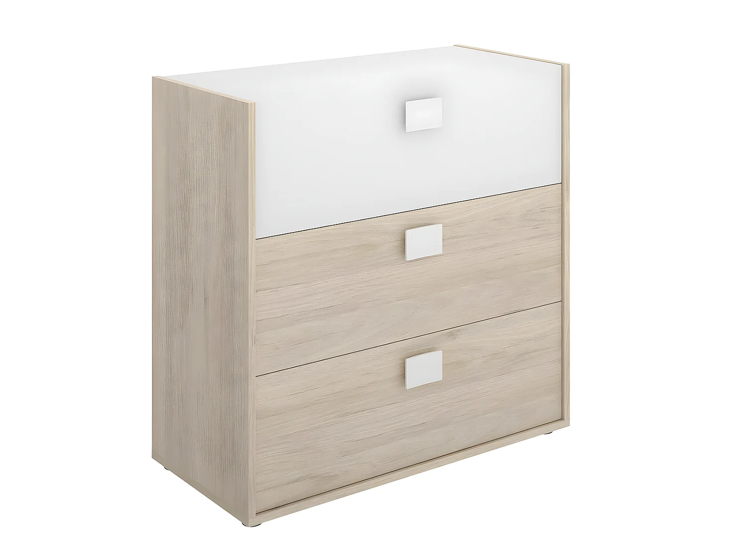 Commode Meuble de rangement coloris chêne/blanc - Longueur 80 x Hauteur 81 x Profondeur 43 cm