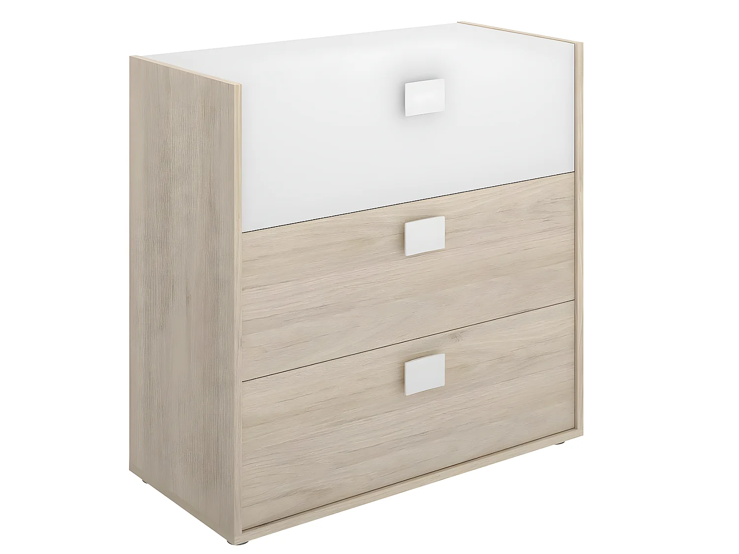 Commode Meuble de rangement coloris chêne/blanc - Longueur 80 x Hauteur 81 x Profondeur 43 cm