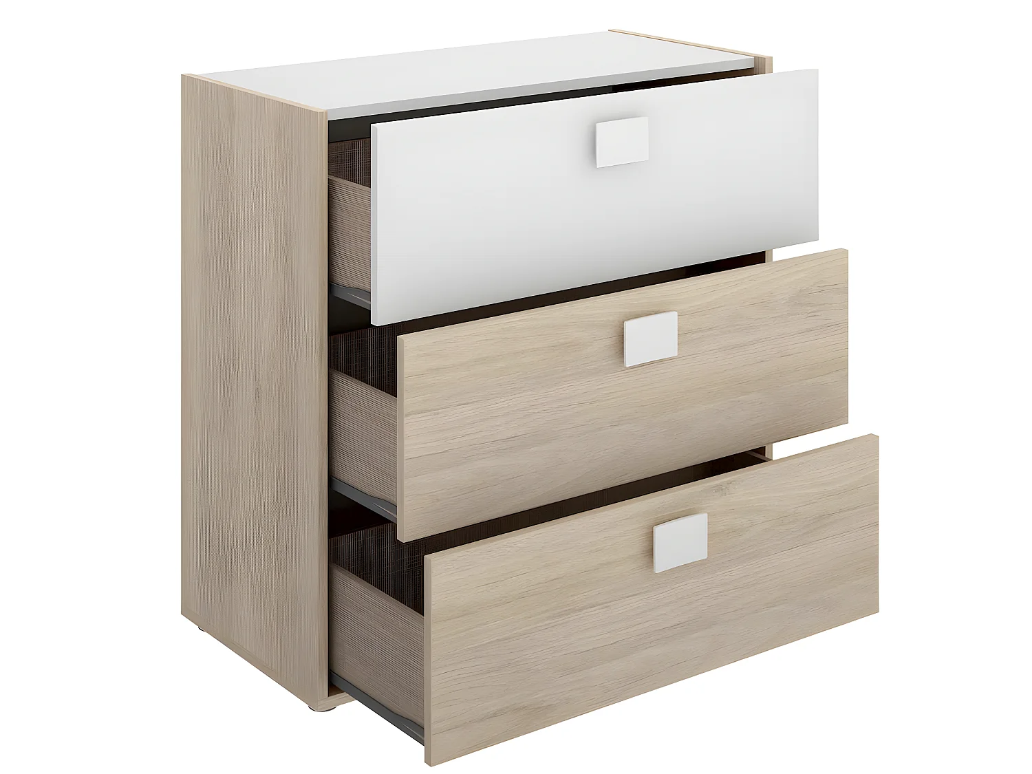 Commode Meuble de rangement coloris chêne/blanc - Longueur 80 x Hauteur 81 x Profondeur 43 cm