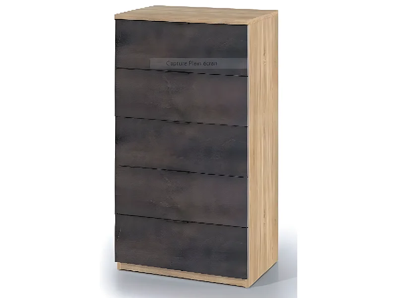 Commode avec 5 tiroirs coloris chêne canadian et effet industriel vieilli - 110 x 60 x 40 cm