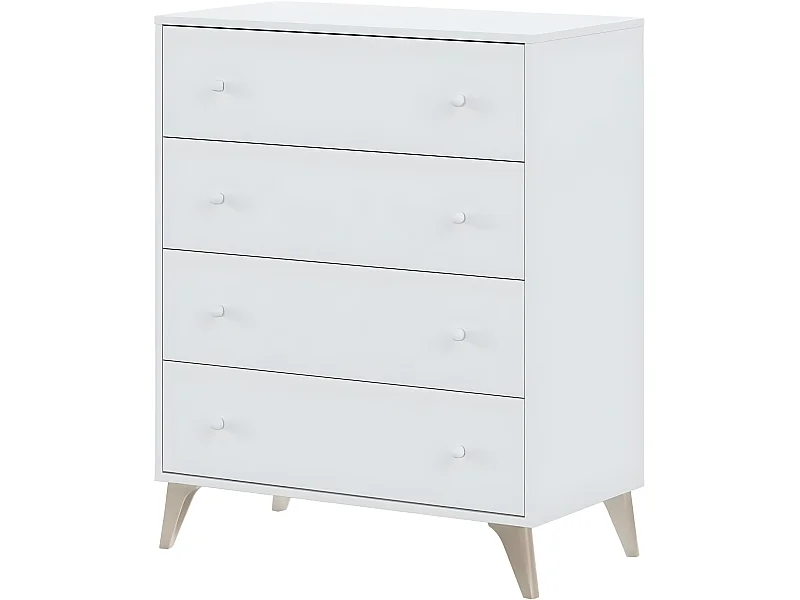 Commode avec 4 tiroirs coloris blanc artic - Hauteur 95 x Longueur 77,5 x Profondeur 40 cm