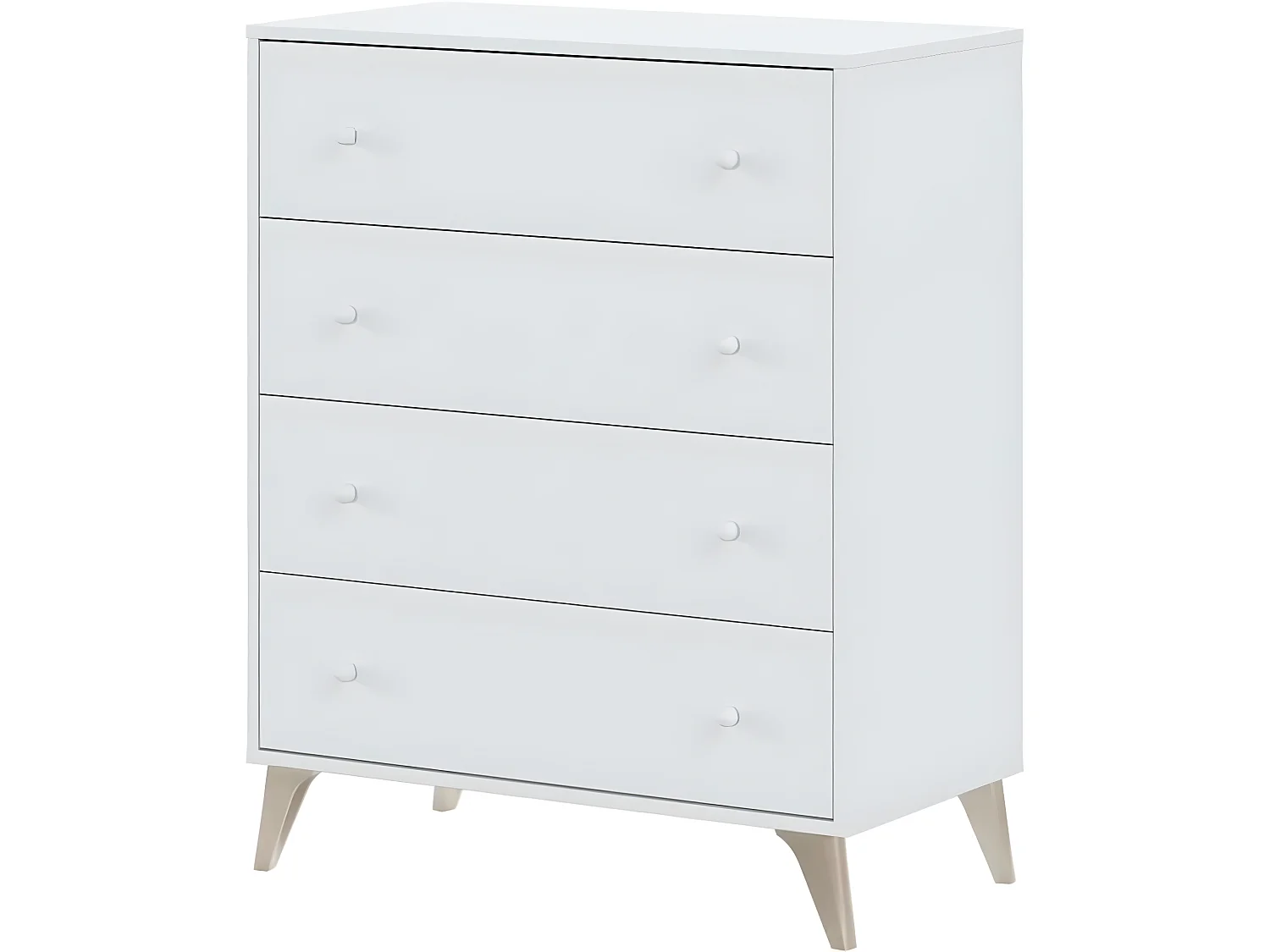 Commode avec 4 tiroirs coloris blanc artic - Hauteur 95 x Longueur 77,5 x Profondeur 40 cm