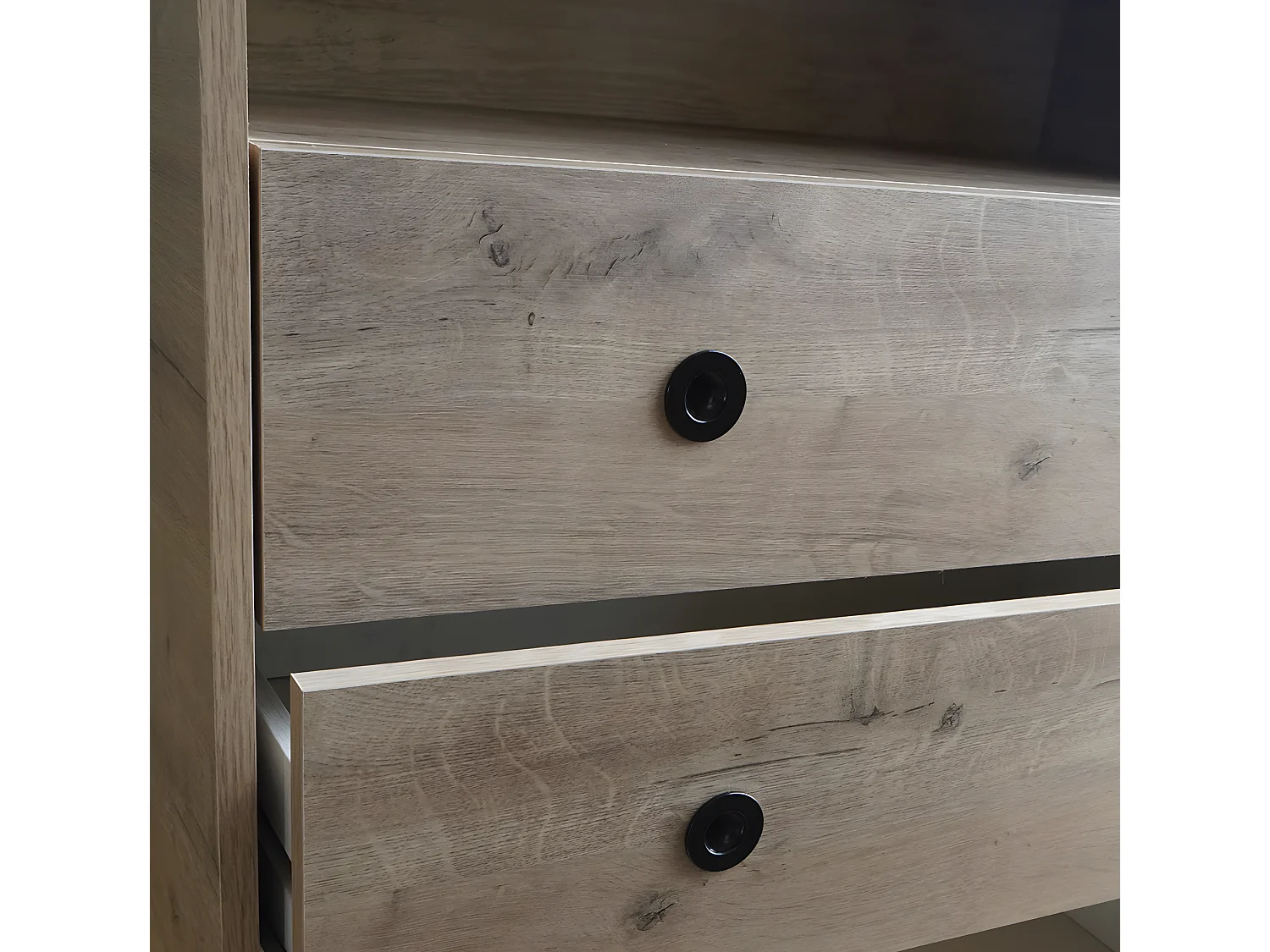 Commode de rangement 4 tiroirs coloris chêne doré - Hauteur 120 x Longueur 74.5 x Profondeur 40 cm