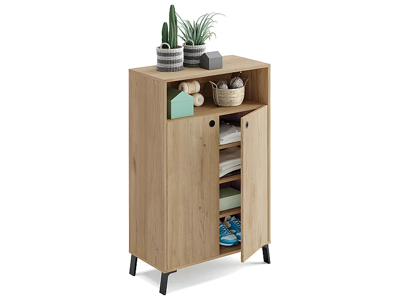 Commode de rangement 2 portes coloris chêne doré - Hauteur 120 x Longueur 74.5 x Profondeur 40 cm