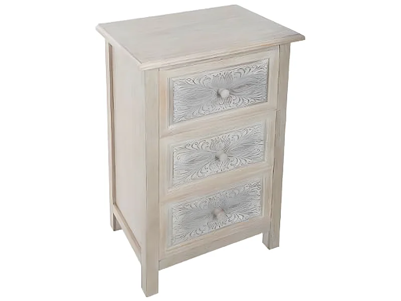 Commode en MDF de 3 tiroirs coloris chêne - Dim : L.48 x l.34 x H.80 cm