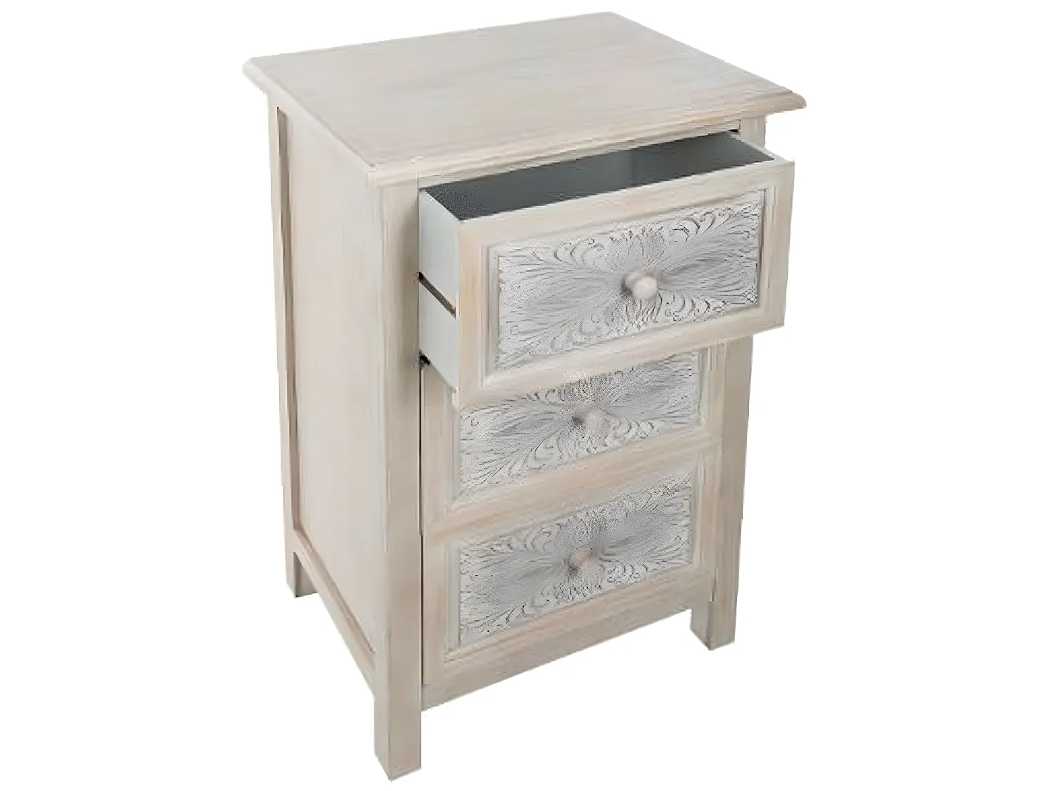 Commode en MDF de 3 tiroirs coloris chêne - Dim : L.48 x l.34 x H.80 cm