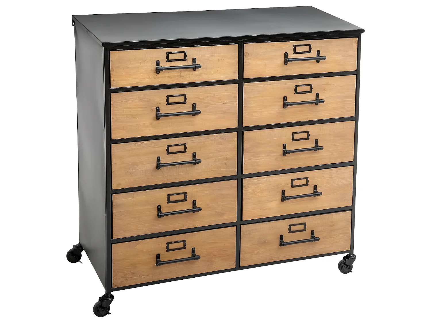 Commode de rangement de 10 tiroirs, coloris noir/naturel - L.84 x l.43 x H.86,7 cm