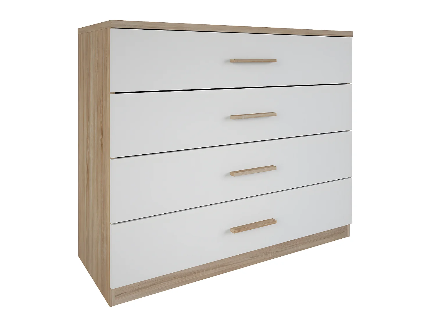 Commode avec 4 tiroirs "SELENA" chene brossé / blanc - Dim : 100 x 84,7 x 41,6 cm