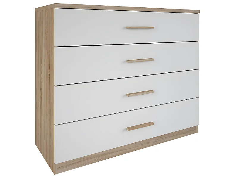 Commode avec 4 tiroirs "SELENA" chene brossé / blanc - Dim : 100 x 84,7 x 41,6 cm
