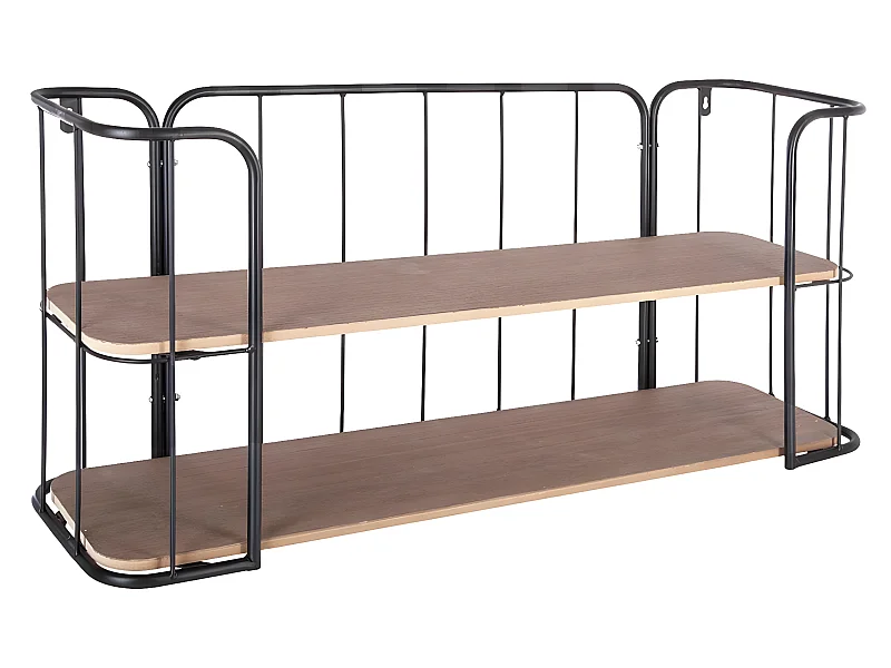 Etagère murale de 2 Étages en Métal et Bois - 75 x 20 x 36 cm