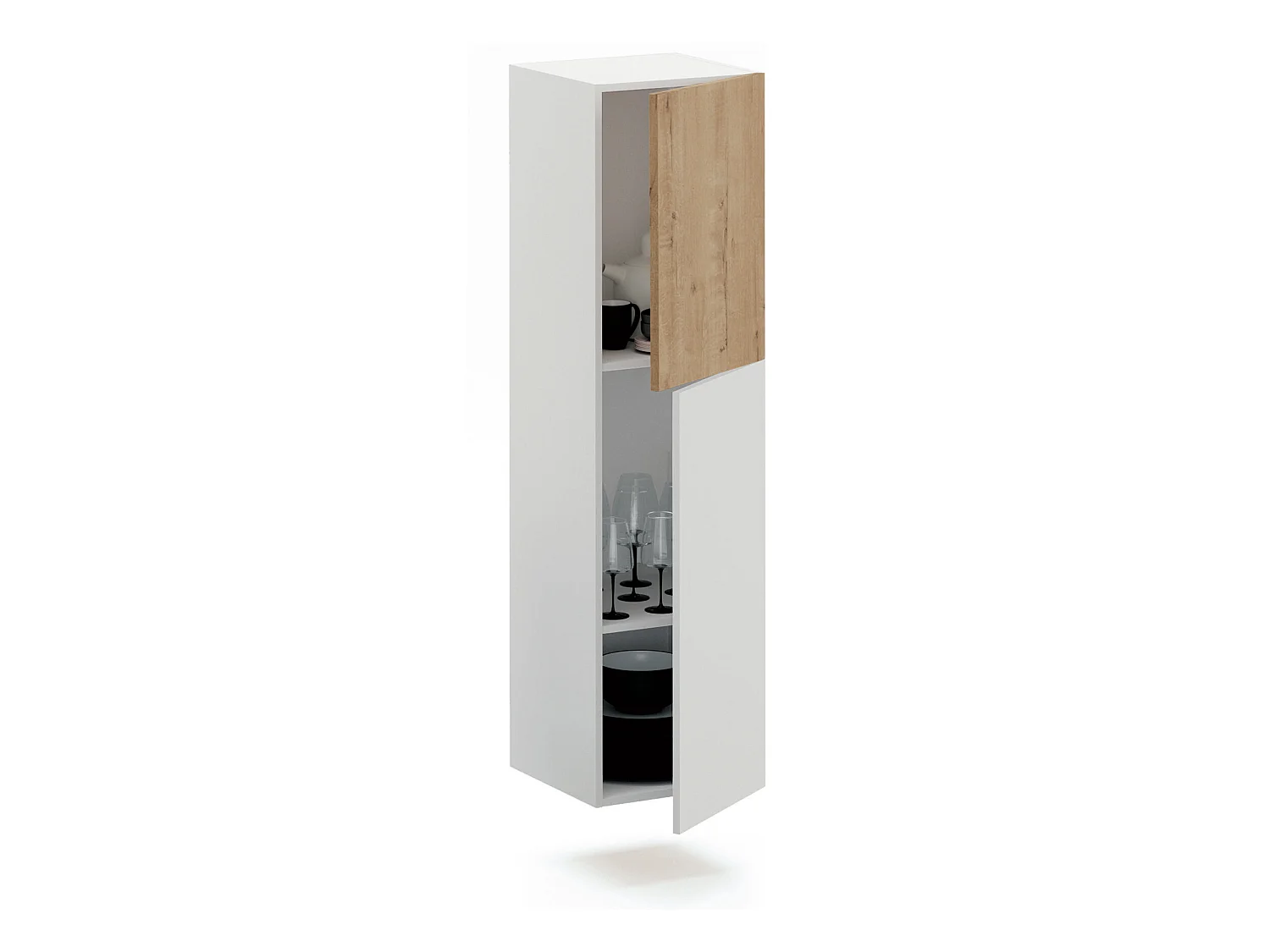 Meuble de salon coloris blanc / chêne doré - Hauteur 42 x Longueur 150 x Profondeur 40 cm